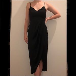 Express Long Black Satin Wrap Front Dress